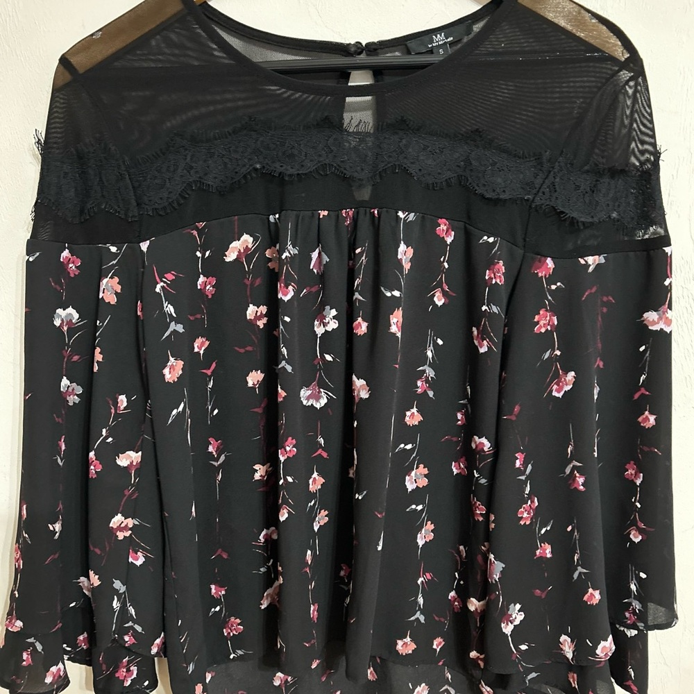 My Michelle Black Floral Sheer Blouse PTP 18 Length 22 - Picture 1 of 7